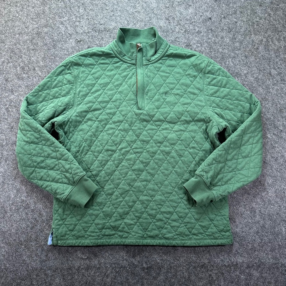 Southern Tide Mens Green Quilted Preppy Quarter Zip Pullover Sweater L